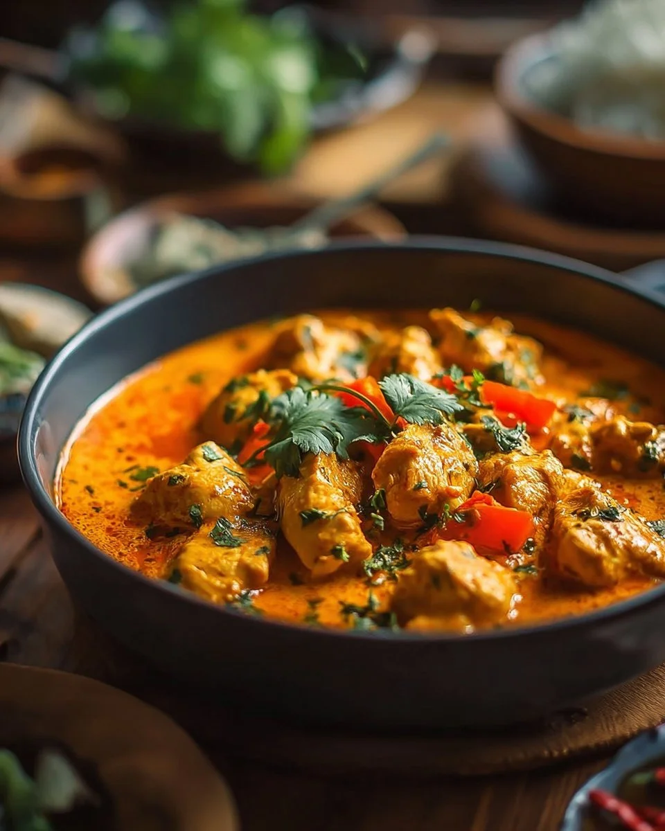 Delicious slow cooker chicken curry served with rice