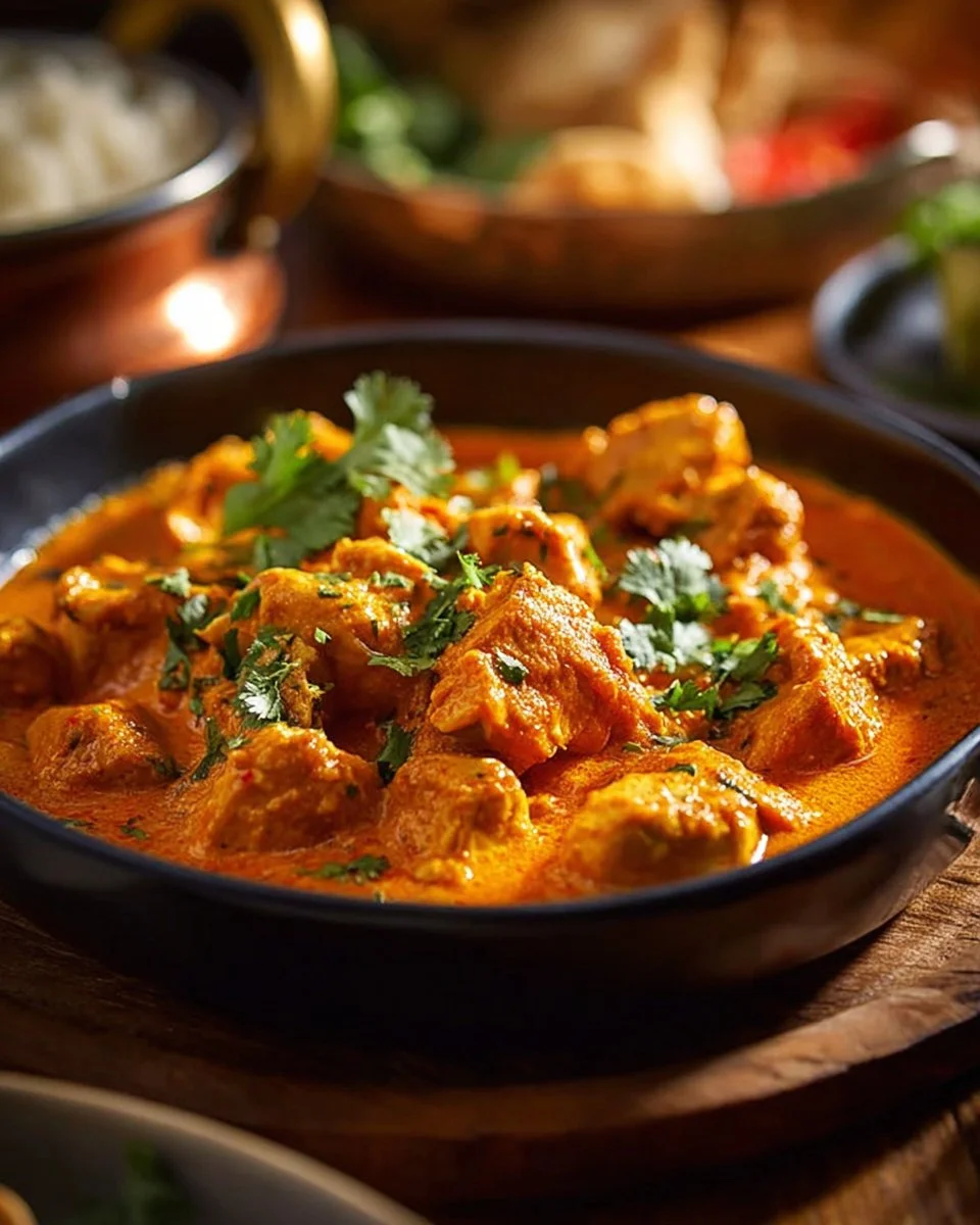 Delicious slow cooker chicken curry served in a bowl with rice and herbs