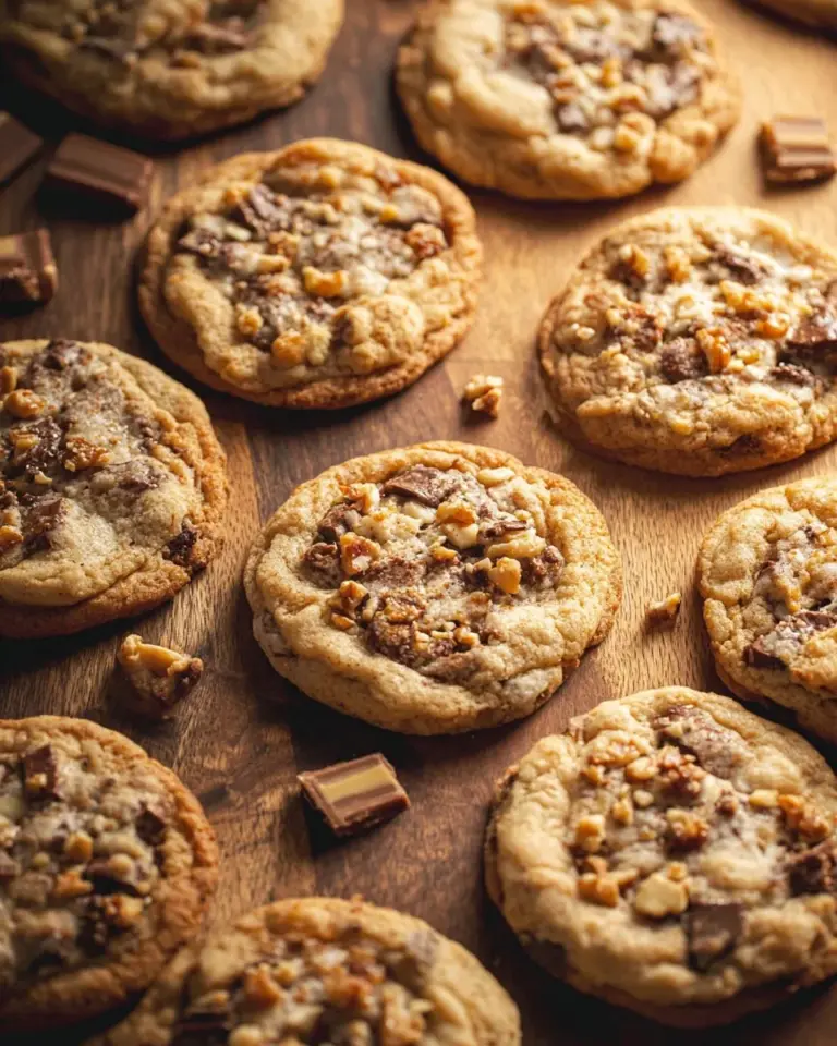 Freshly baked Snickers Cookies with chocolate, caramel, and peanuts