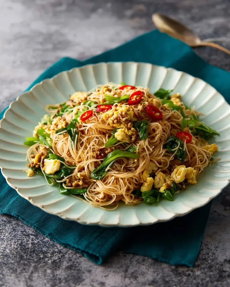 Delicious stir-fried wide rice noodles and rice vermicelli in a vibrant dish