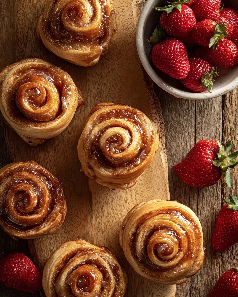 Strawberries and cream cruffins with a flaky pastry and fresh strawberries.