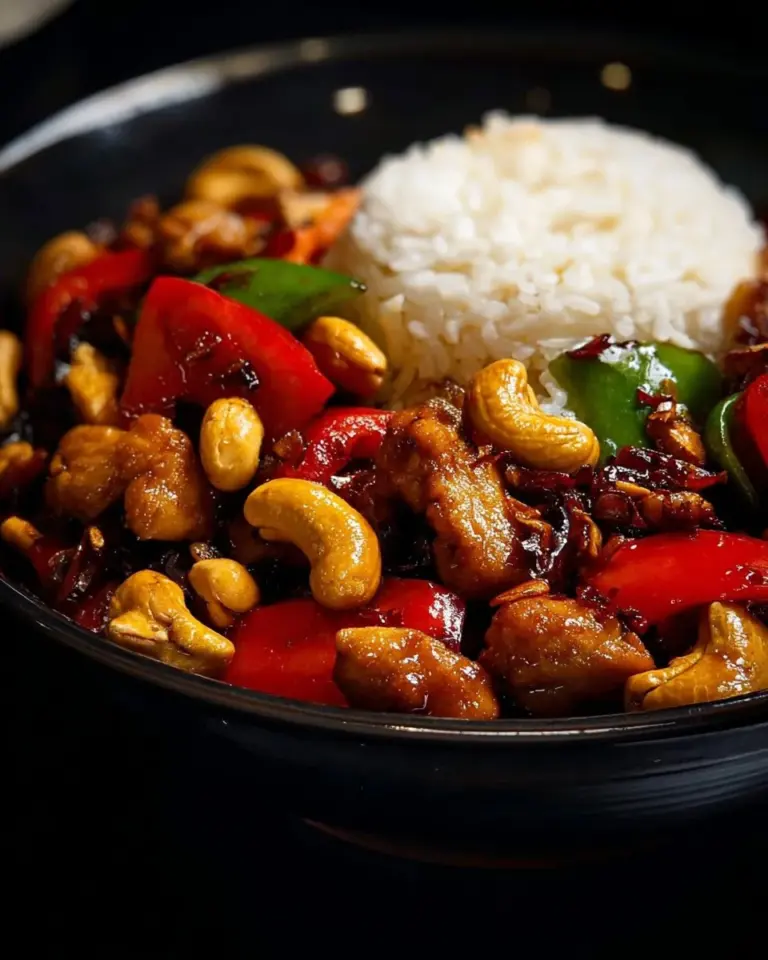 Delicious Thai Cashew Chicken Stir Fry with chicken, cashews, and vegetables