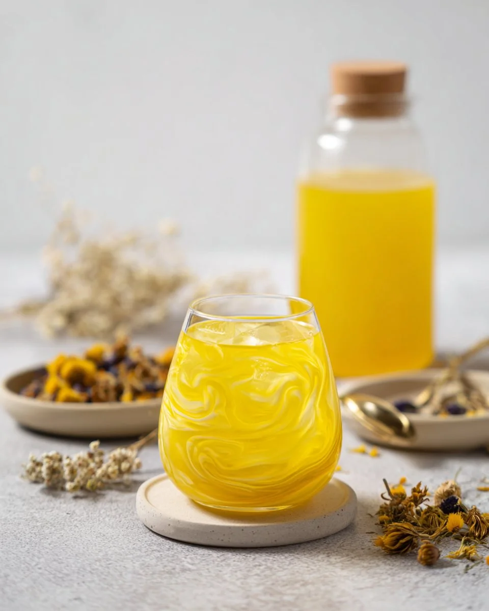 Cup of Thai Chrysanthemum Tea with chrysanthemum flowers