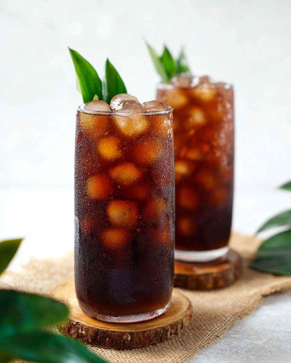 Thai Longan Drink served in a glass with ice and fresh longan fruit garnish.