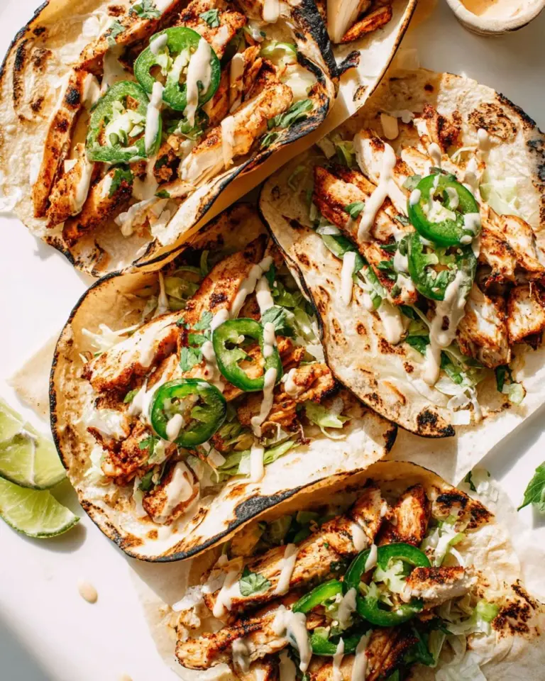 Delicious chicken street tacos garnished with fresh cilantro and lime