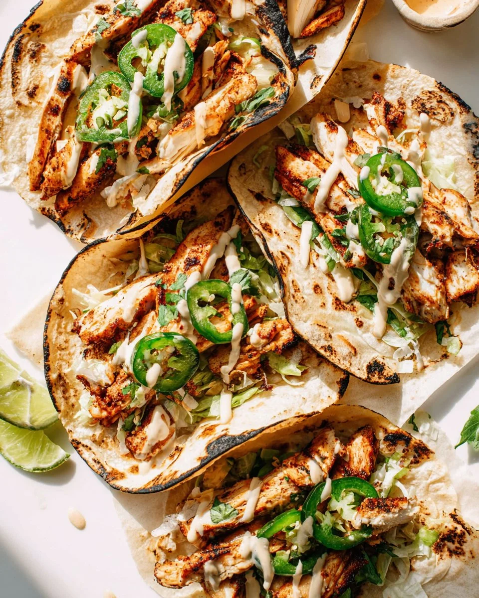Delicious chicken street tacos garnished with fresh cilantro and lime