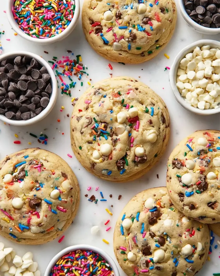 Thick and chewy sprinkles cookies fresh out of the oven