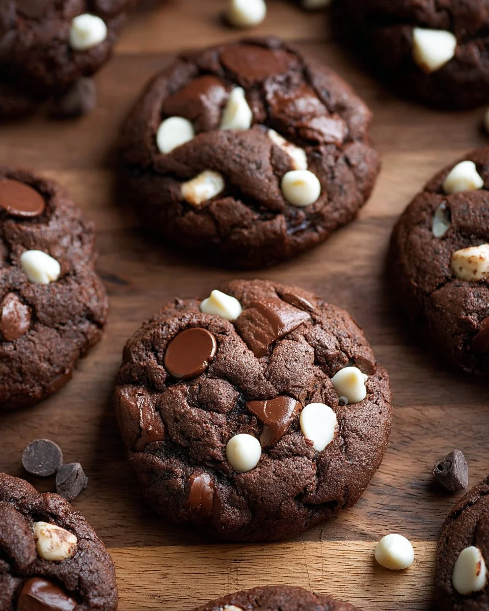 Delicious triple chocolate chunk cookies baked to perfection