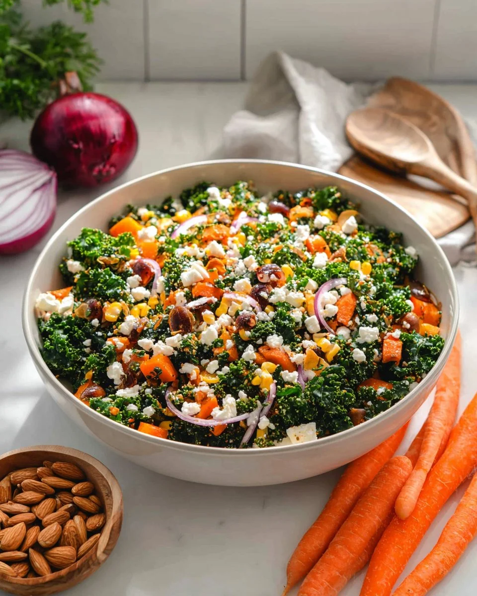 Warm Kale and Lentil Salad with fresh ingredients and vibrant colors