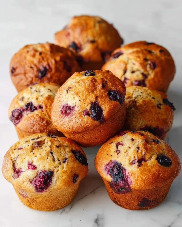 Delicious homemade banana blackberry muffins fresh out of the oven.