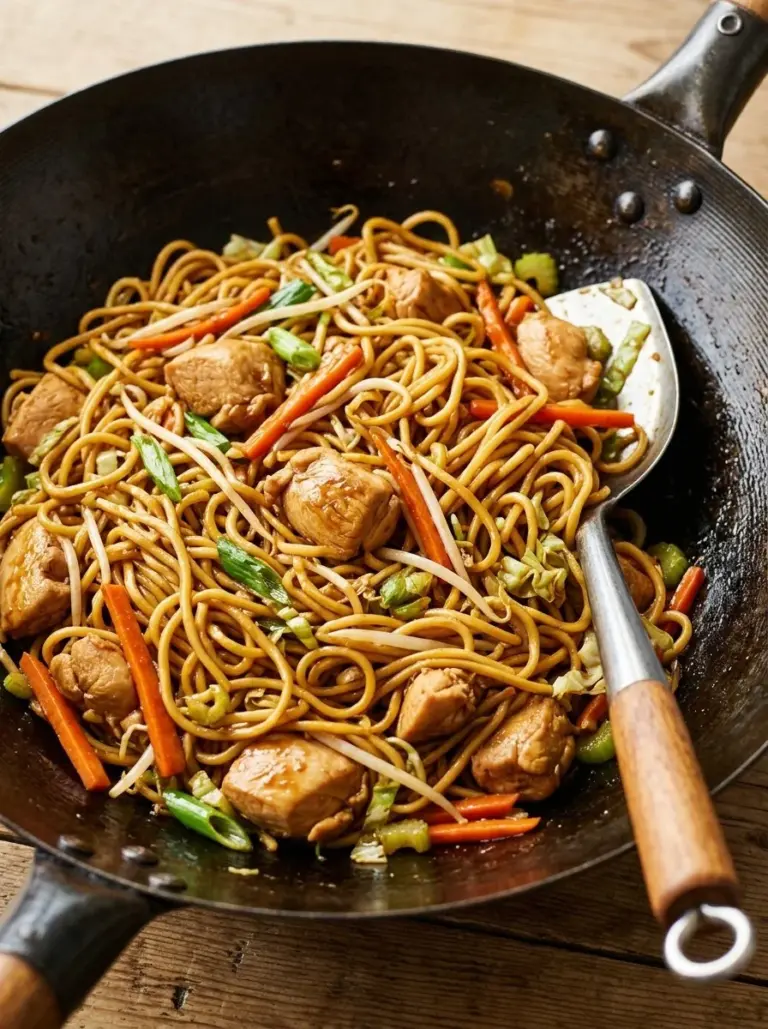 Delicious 30-minute Chicken Chow Mein with vegetables and chicken