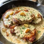 Creamy garlic pork chops served with herbs and spices