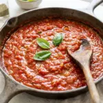Bowl of easy and authentic homemade marinara sauce with fresh tomatoes and herbs